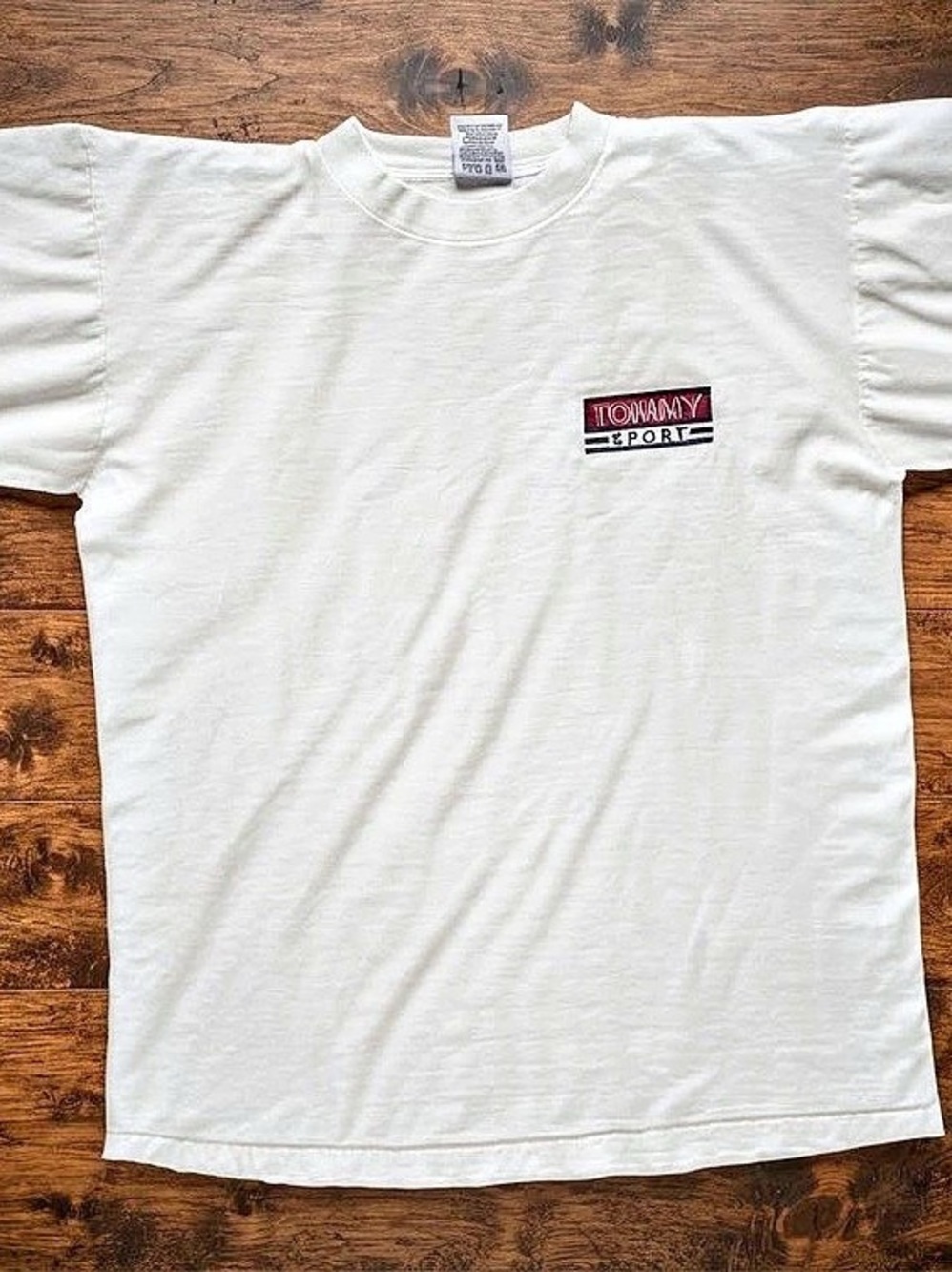Vintage White Embroidered Logo Tee Men's Large Streetwear 90s Style